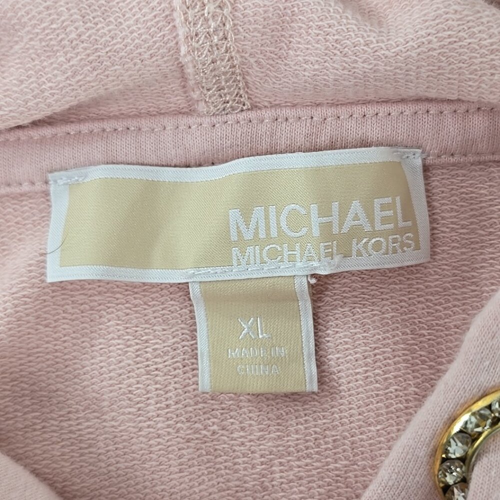 MICHAEL KORS LIGHT PINK PULLOVER HOODIE WITH A GOLD-TONE LOGO WOMENS SIZE XL EUC - Picture 6 of 16